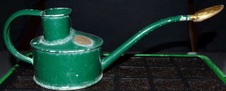 A small watering can with a fine rose attached