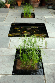 Pond with two planting baskets.